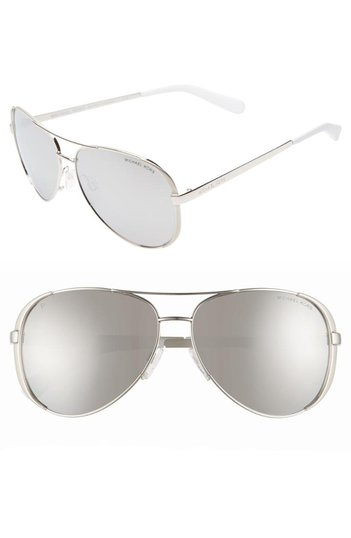 Women's Michael Kors Collection 59mm Polarized Aviator Sunglasses - Silver/ Silver Mirror