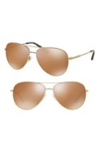 Women's Tory Burch 59mm Thin Polarized Metal Aviator Sunglasses - Brown/ Gold