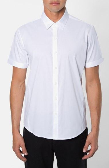 Men's 7 Diamonds 'feel Free' Trim Fit Short Sleeve Stripe Stretch Woven Shirt - White