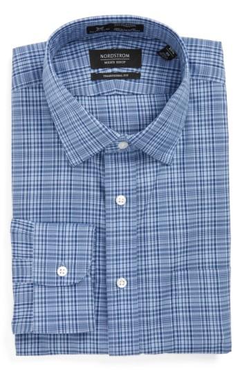 Men's Nordstrom Men's Shop Smartcare(tm) Traditional Fit Plaid Dress Shirt - 34 - Blue