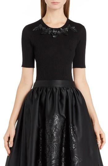 Women's Fendi Leather Embellished Silk Top