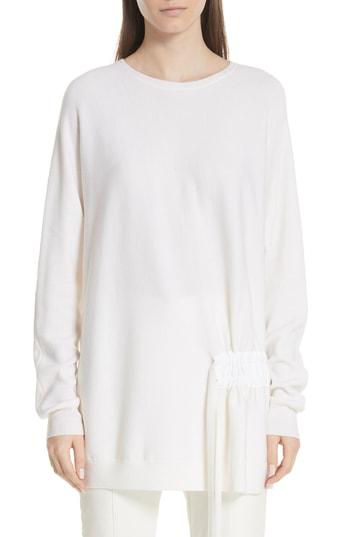 Women's Tibi Side Shirred Merino Wool Tunic Sweater - Ivory