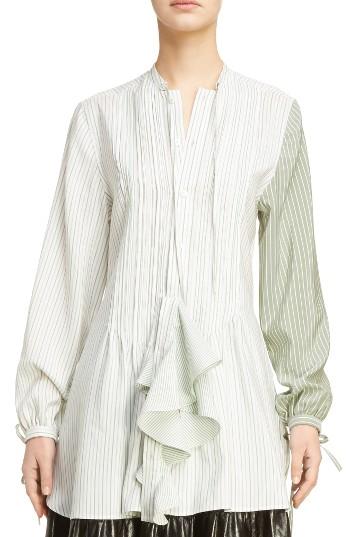 Women's J.w.anderson Pintuck Ruffle Silk Tunic Us / 8 Uk - Green
