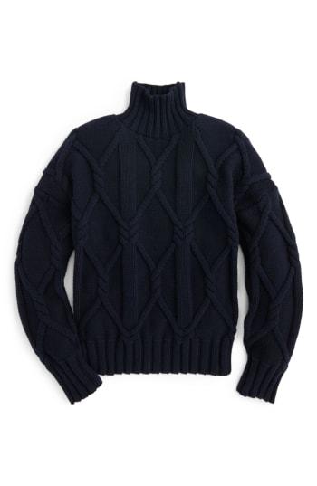 Women's J.crew Collection Cable Mock Neck Sweater - Blue