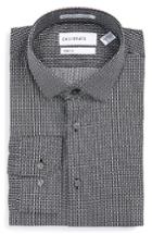 Men's Calibrate Trim Fit Non-iron Graphic Stretch Dress Shirt .5 34/35 - Black