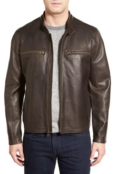 Men's Cole Haan Lambskin Leather Moto Jacket, Size - Black