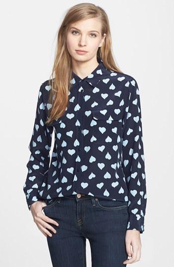 Equipment 'slim Signature' Heart Print Silk Shirt