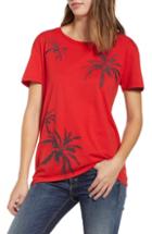 Women's Pam & Gela Palm Tree Glitter Crewneck Tee, Size - Red