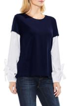 Petite Women's Two By Vince Camuto Bubble Sleeve Mix Media Top, Size P - Blue