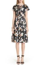 Women's St. John Collection Modern Floral Hammered Satin Dress - Black