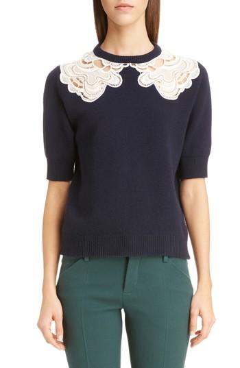 Women's Chloe Guipure Lace Detail Wool & Cashmere Sweater