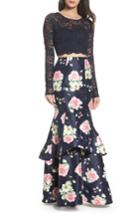 Women's Sequin Hearts Floral & Lace Two-piece Gown - Blue