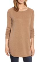 Women's Halogen Shirttail Wool & Cashmere Boatneck Tunic - Brown