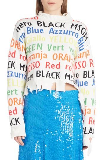 Women's Msgm Color Words Distressed Sweater - White