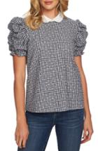 Women's Cece Floral Gingham Ruched Sleeve Cotton Blouse - Black