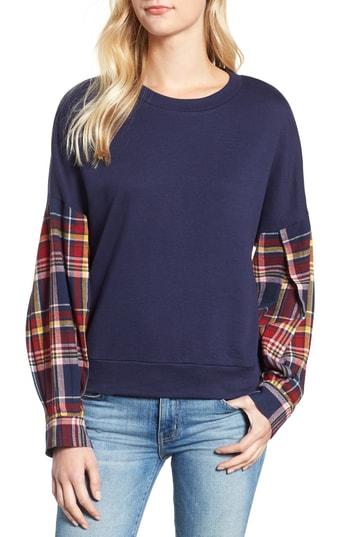 Women's Caslon Flannel Sleeve Sweatshirt - Blue