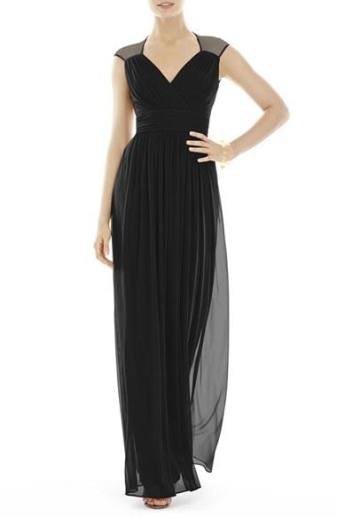 Women's Alfred Sung Shirred Chiffon Cap Sleeve Gown - Black