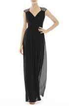 Women's Alfred Sung Shirred Chiffon Cap Sleeve Gown - Black