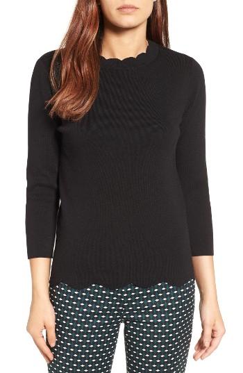 Women's Halogen Scallop Edge Sweater - Black