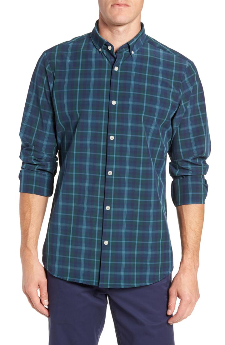 Men's Mizzen+main Northcross Plaid Sport Shirt, Size - Green