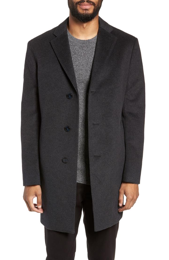 Men's Nordstrom Men's Shop Troy Trim Fit Wool Blend Coat R - Grey