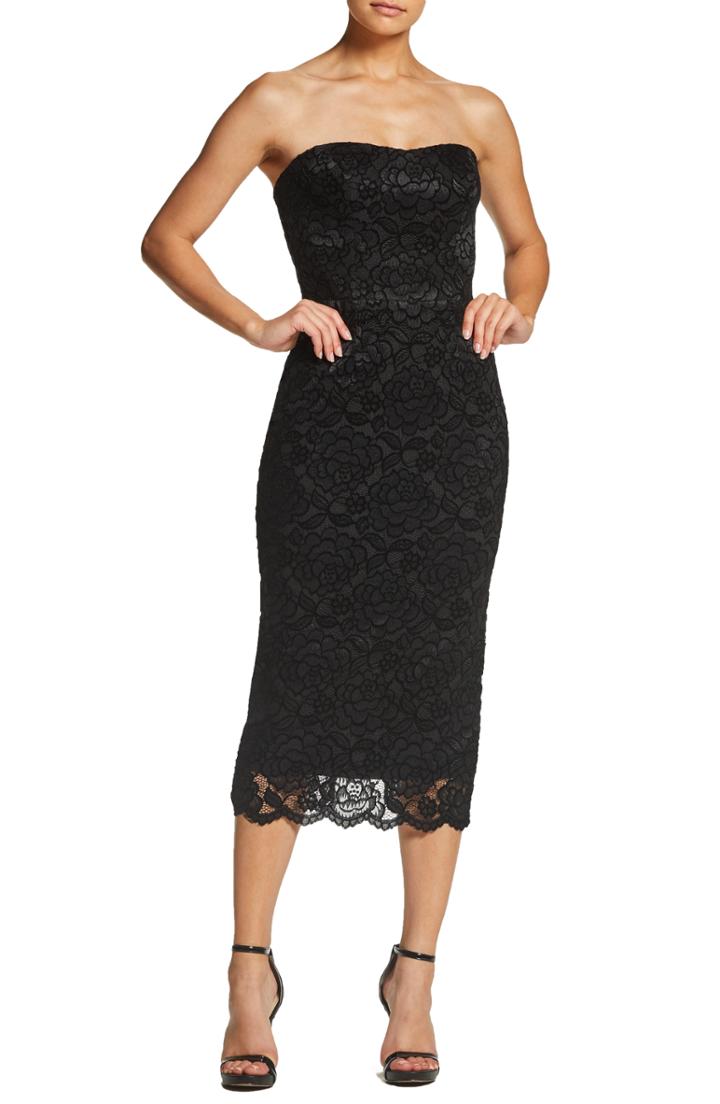 Women's Dress The Population Claire Strapless Velvet Lace Midi Dress