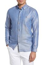 Men's Ted Baker London Herringbone Cotton & Linen Sport Shirt (m) - Blue