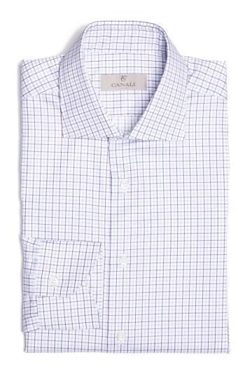 Men's Canali Regular Fit Check Dress Shirt - - Purple