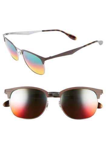 Women's Ray-ban Highstreet 53mm Clubmaster Sunglasses - Gunmetal/ Brown