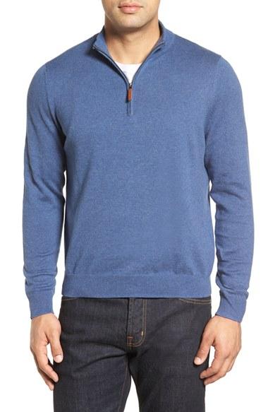 Men's Nordstrom Men's Shop Half Zip Cotton & Cashmere Pullover - Blue