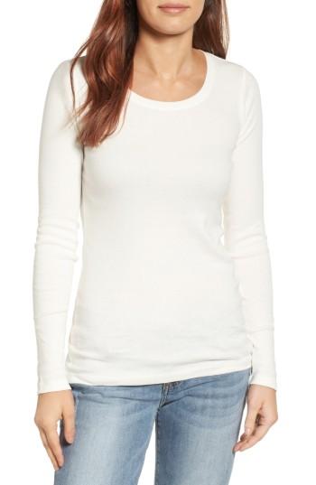 Petite Women's Caslon Long Sleeve Scoop Neck Cotton Tee, Size P - Ivory