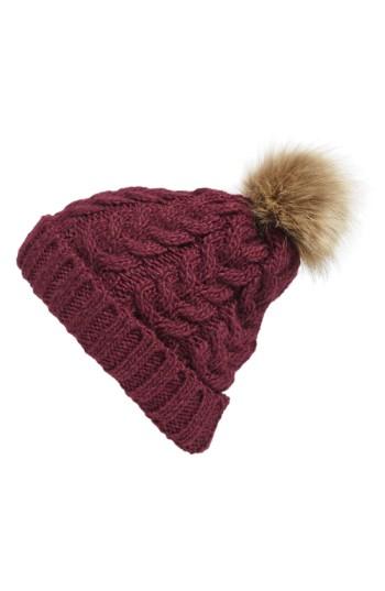 Women's Bp. Knit Beanie With Faux Fur Pompom - Burgundy