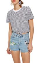 Women's Topshop Stripe Front Tie T-shirt Us (fits Like 0) - Blue