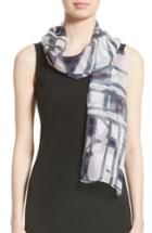 Women's St. John Collection Broken Stripe Print Silk Georgette Scarf, Size - White
