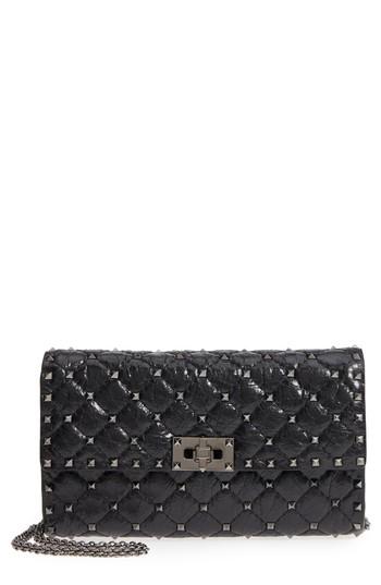 Women's Valentino Garavani Rockstud Spike Crackle Wallet On A Chain - Black