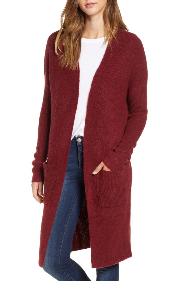 Women's Leith Midi Open Cardigan, Size - Red