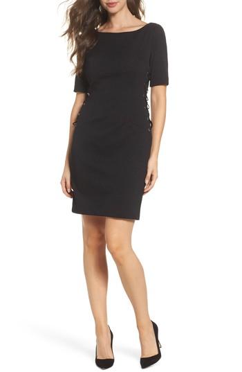 Women's Adrianna Papell Micro Ottoman Lace-up Sheath Dress - Black