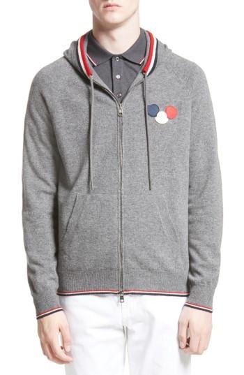 Men's Moncler Maglione Bells Zip Front Hooded Sweater - Grey