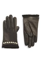 Women's Echo Imitation Pearl Trim Leather Touchscreen Gloves - Black