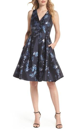 Women's Eliza J V-neck Fit & Flare Cocktail Dress - Blue