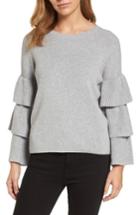 Petite Women's Halogen Ruffle Sleeve Sweater P - Grey