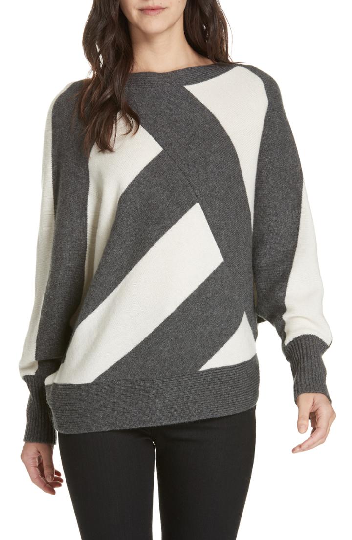 Women's Brochu Walker Bixby Bold Stripe Wool & Cashmere Sweater - Grey