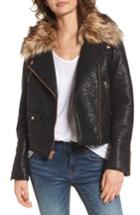 Women's Andrew Marc Beverly Faux Leather Jacket With Faux Fur Trim - Black
