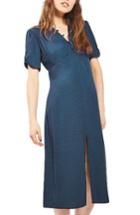 Women's Topshop Dot Jacquard Midi Tea Dress Us (fits Like 10-12) - Blue