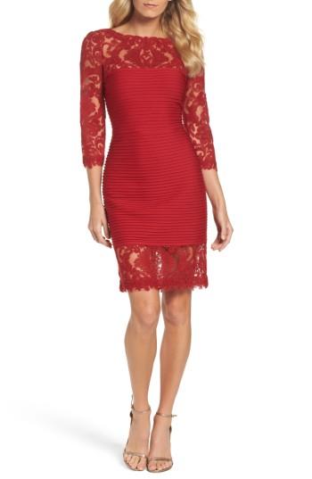 Women's Tadashi Shoji Illusion Pintuck Sheath Dress - Red