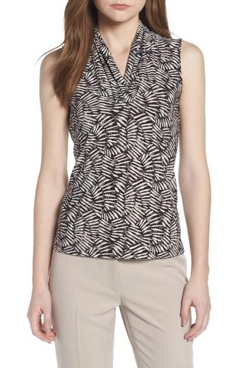 Women's Anne Klein Printed Triple Pleat V-neck Top - Black