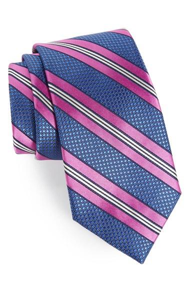 Men's Nordstrom Men's Shop Stripe Silk & Cotton Tie, Size - Blue