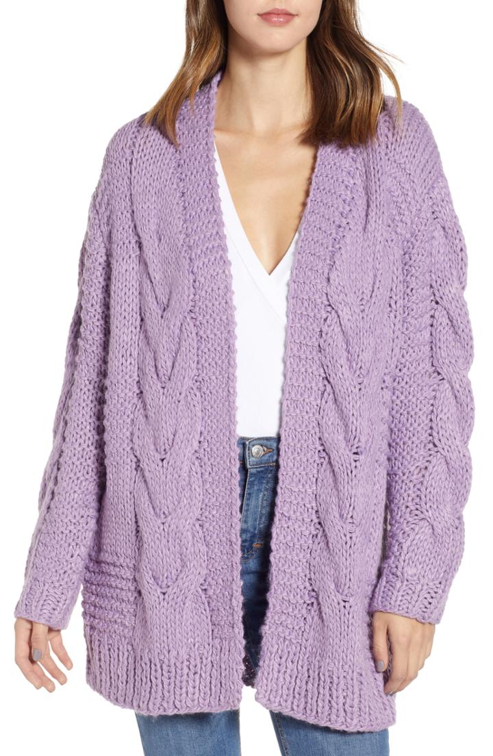 Women's Moon River Cable Knit Oversized Cardigan - Purple