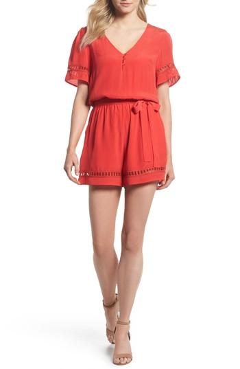 Women's Fraiche By J Lace Inset Romper - Red