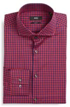 Men's Boss Slim Fit Check Dress Shirt - Red